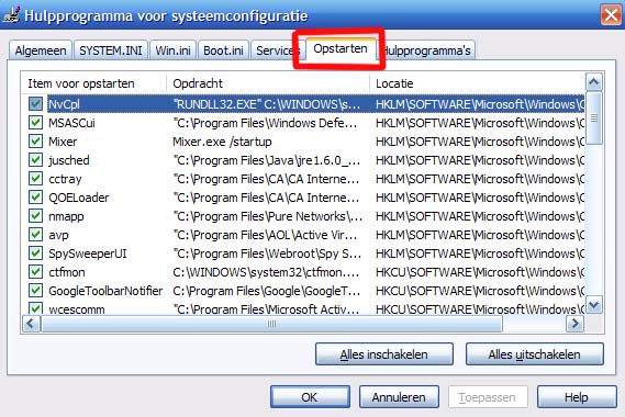 MSCONFIG Hulpprogramma voor systeemconfiguratie