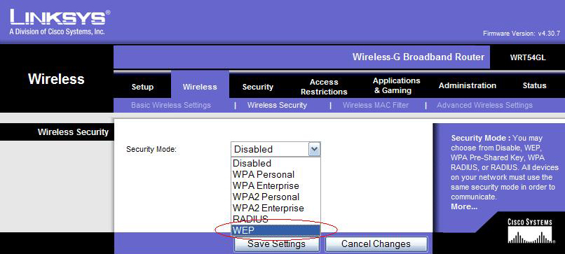 Linksys WEP setup