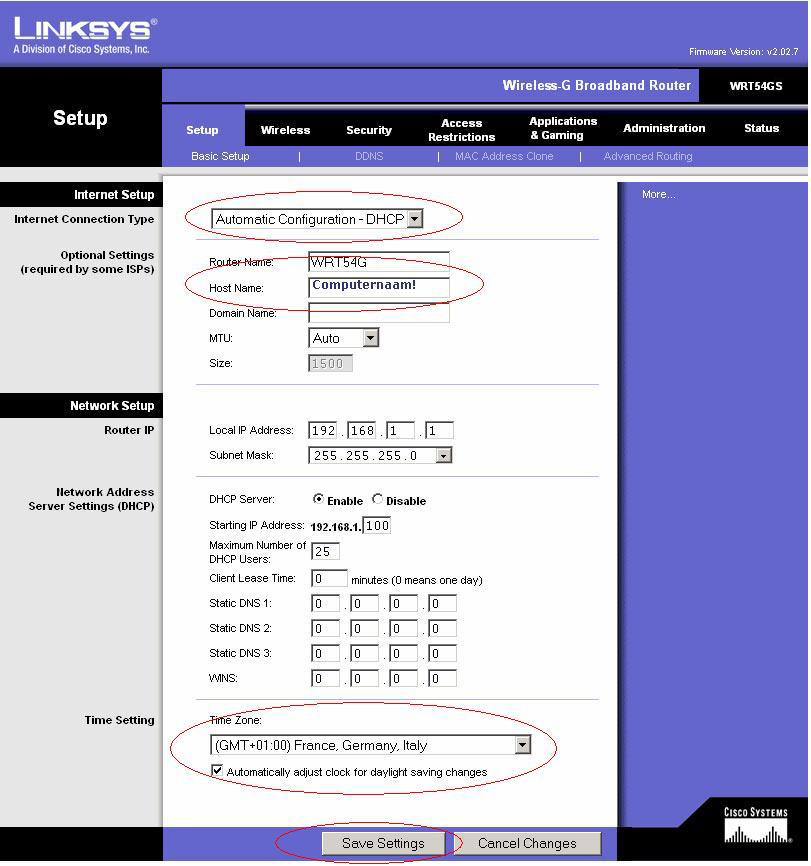 Linksys setup scherm